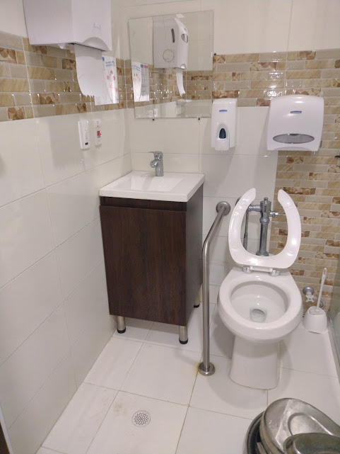 Baño de clínica con mueble de lavamanos en PVC acabado madera – Clínica Altos de San Vicente